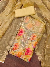 Light Yellow Organza Handworked Position Print Unstitched Suit